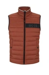 Hugo Boss Water-repellent Padded Gilet With 3d Logo Tape In Brown