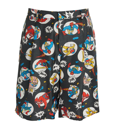 Moschino Comic-print Silk Shorts In Grey