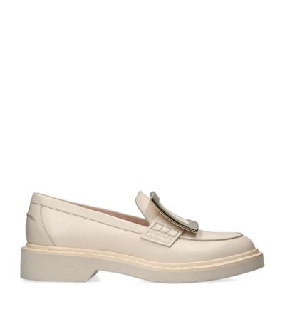 Roger Vivier Viv Rangers Leather Buckle Loafers In White