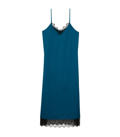 The Kooples Lace Trim Midi Slip Dress In Medium Blue