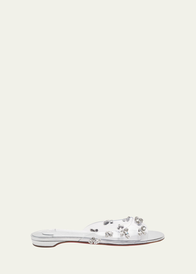 Christian Louboutin Degraqueenie Embellished Pvc Slides In Crystal/silver