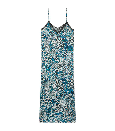 The Kooples Silk Printed Lace Trim Slip Dress In Blue