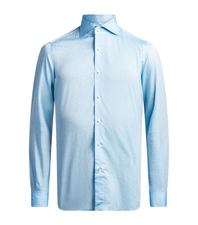 Isaia Cotton-linen Shirt In Blue