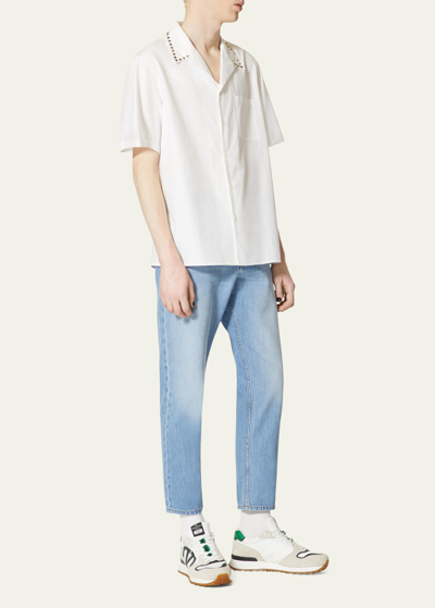 Valentino Rockstud-collar Cotton-poplin Shirt In White