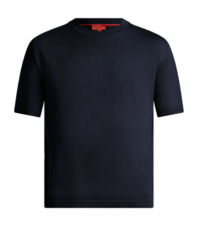 Isaia Wool And Silk-blend T-shirt In Navy