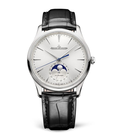 Jaeger-lecoultre Master Ultra Thin Automatic Moon-phase 39mm Stainless Steel And Alligator Watch, Ref. No. 1368430 In Black