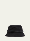 Christian Louboutin Bobino Spikes Leather-trimmed Cotton-canvas Bucket Hat In Black/black/black