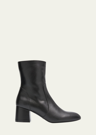 Stuart Weitzman Flareblock Leather Zip Ankle Booties In Black