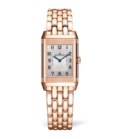 Jaeger-lecoultre Small Rose Gold And Diamond Reverso Classic Duetto Watch 21mm In Silver