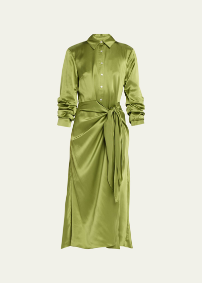 Cinq À Sept Jacey Silk Shirt Dress In Moss