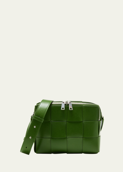 Bottega Veneta Olive Green Leather Cassette Camera Crossbody Bag In Avocado-silver