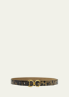 DOLCE & GABBANA LEOPARD PATENT LEATHER BELT WITH BAROQUE LOGO BUCKLE