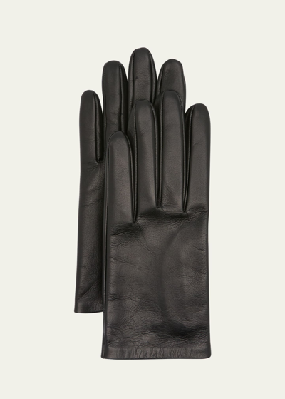 The Row Lorella Short Leather Gloves In Black