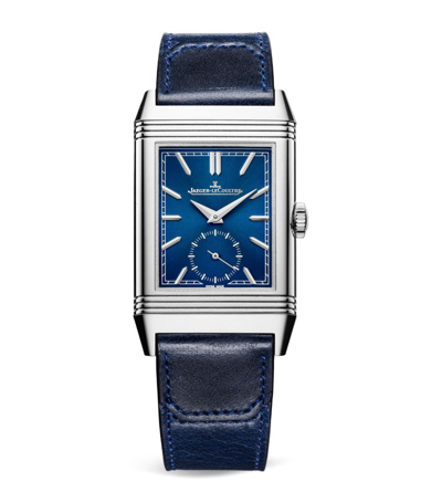 Jaeger-lecoultre Reverso Tribute Duoface Hand-wound 47mm X 28.3mm Stainless Steel And Leather Watch, Ref. No. 3988482 In Blue