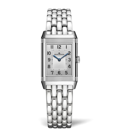 Jaeger-lecoultre Small Stainless Steel And Diamond Reverso Classic Duetto Watch 21mm In Silver