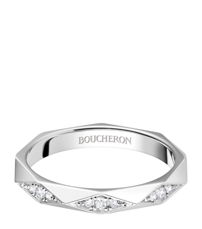 Boucheron Platinum And Diamond Facette Wedding Band In Silver