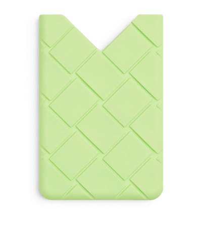 Bottega Veneta Rubber Intrecciato Card Holder In Green