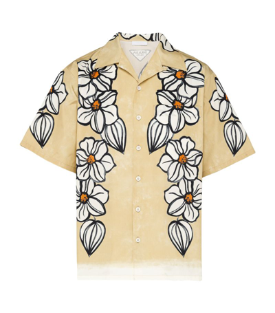 Prada Short-sleeved Printed Cotton Shirt In Beige/orange