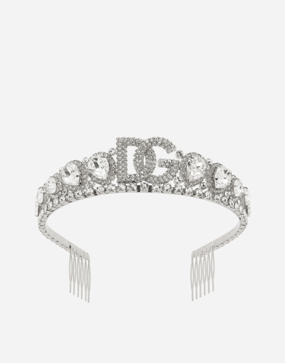 Dolce & Gabbana Diadem With Crystal Embellishment And Dg Logo In Silver