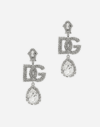 DOLCE & GABBANA DROP EARRINGS WITH RHINESTONE-DETAILED LOGO AND PENDANT