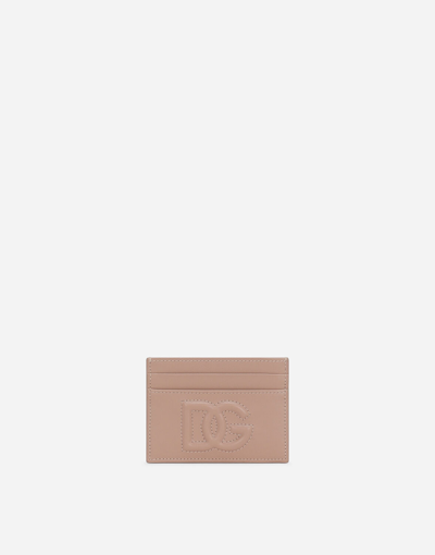 Dolce & Gabbana Card Holder With Embossed Dg Logo In Nude & Neutrals