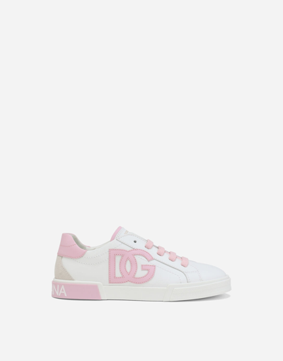 Dolce & Gabbana Kids' Portofino Vintage Calfskin Trainers In Pink