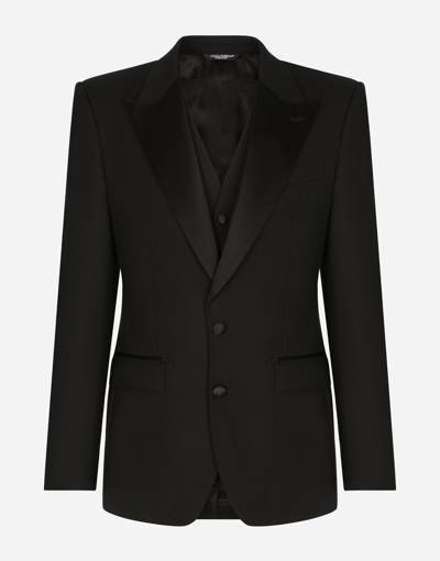Dolce & Gabbana Three-piece Sicilia-fit Suit In Stretch Wool In Black
