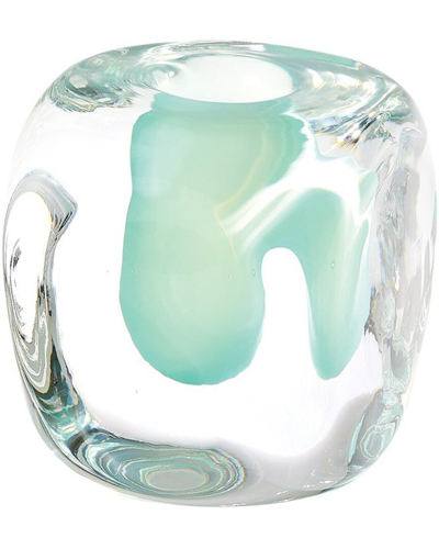 Global Views Glass Square Vase In Green