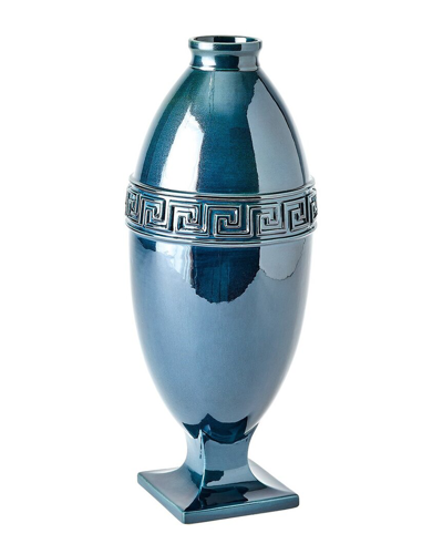 Global Views Small Greek Key Vase In Blue