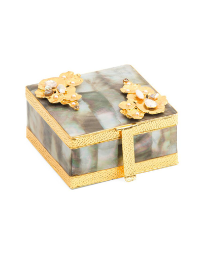 Tiramisu Black Lip Mother-of-pearl Jewelry Box With Floral Detailing In Gold