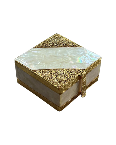 Tiramisu Mother-of-pearl Jewelry Box With Mesh Detail In Gold