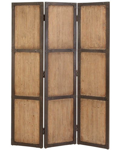 Peyton Lane Farmhouse Rectangle Solid Panel Room Divider Screen In Brown