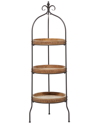 Peyton Lane Arched Beaded Scroll-top Shelving Unit In Brown