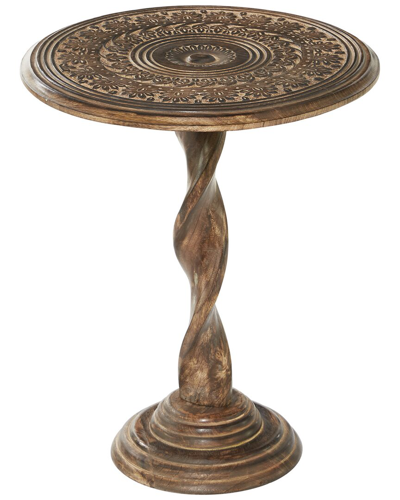Peyton Lane Floral Handmade Carved Accent Table In Brown