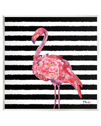 STUPELL BLOSSOMING PINK FLAMINGO STRIPES WALL PLAQUE WALL ART BY PAUL BRENT