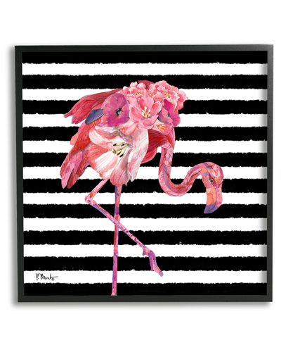 Stupell Floral Stripes Flamingo Bird Framed Giclee Wall Art By Paul Brent
