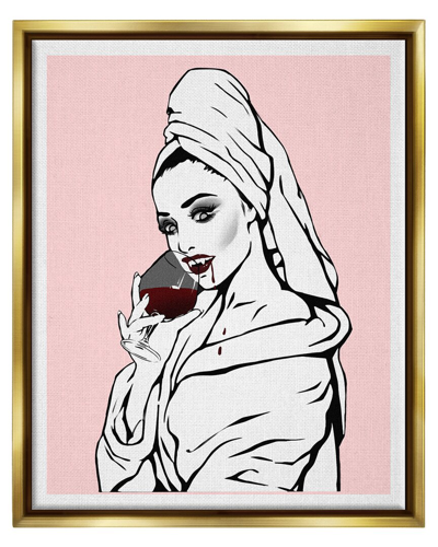 Stupell Pink Vampire Fashionista Drinking Wine Framed Floater Canvas Wall Art By Ziwei Li