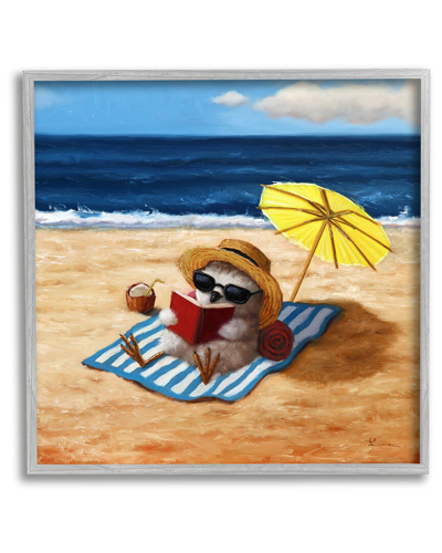 STUPELL BIRD SUNBATHING READING BEACH FRAMED GICLEE WALL ART BY LUCIA HEFFERNAN