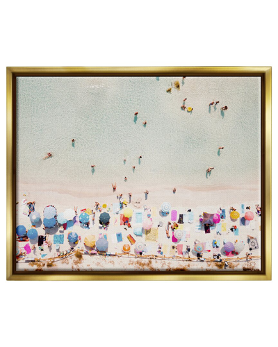 STUPELL AERIAL BEACH VIEW PEOPLE SWIMMING FRAMED FLOATER CANVAS WALL ART BY KRISTA BROADWAY