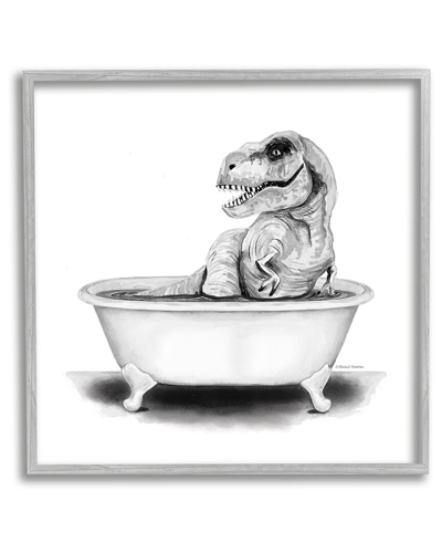 Stupell Funny T-rex Bathtub Washroom Framed Giclee Wall Art By Rachel Nieman