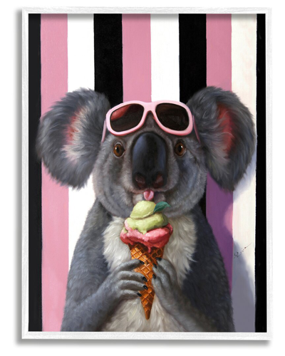 STUPELL HAPPY KOALA ICE CREAM STRIPES FRAMED GICLEE WALL ART BY LUCIA HEFFERNAN