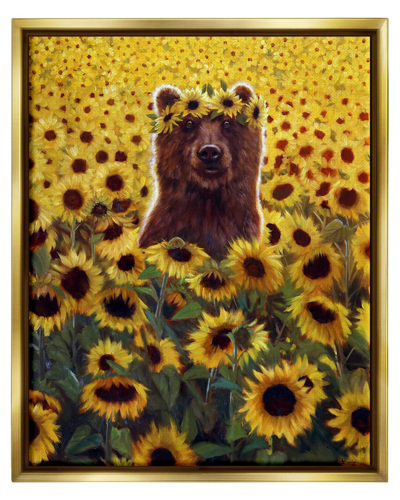 Stupell Happy Bear Sunflower Field Framed Floater Canvas Wall Art By Lucia Heffernan
