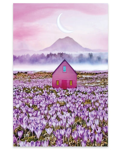 Icanvas A Pink House In Blooming Crocuses Print On Acrylic Glass By Ievgeniia Bidiuk