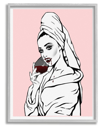 Stupell Pink Vampire Fashionista Drinking Wine Framed Giclee Wall Art By Ziwei Li