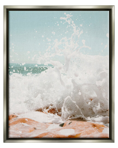STUPELL SPLASHING SANDY BEACH SEA FOAM FRAMED FLOATER CANVAS WALL ART BY KRISTA BROADWAY