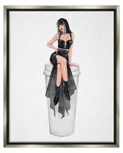 Stupell Fashionable Woman Glam Coffee Cup Framed Floater Canvas Wall Art By Ziwei Li