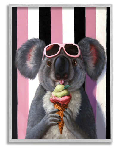 STUPELL HAPPY KOALA ICE CREAM STRIPES FRAMED GICLEE WALL ART BY LUCIA HEFFERNAN