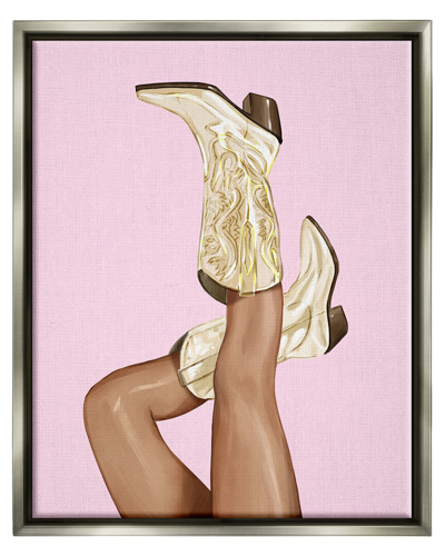 Stupell Pink Country Cowgirl Boots Framed Floater Canvas Wall Art By Ziwei Li