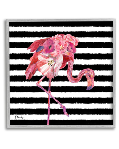 Stupell Floral Stripes Flamingo Bird Framed Giclee Wall Art By Paul Brent