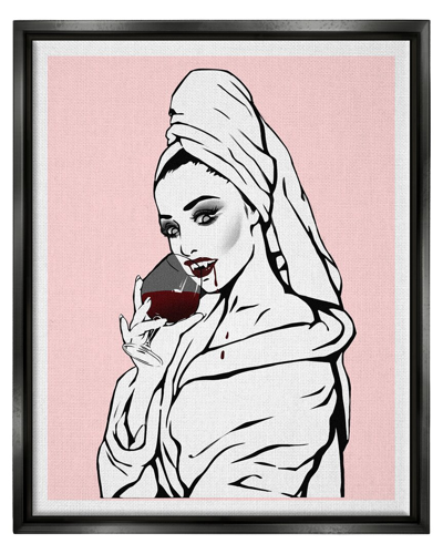 Stupell Pink Vampire Fashionista Drinking Wine Framed Floater Canvas Wall Art By Ziwei Li